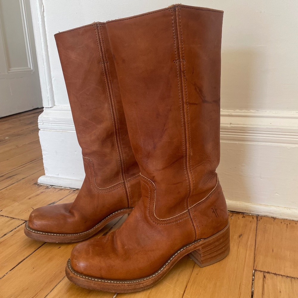 Frye Campus 14L Boots Saddle Cognac Brown Leather Size 7.5